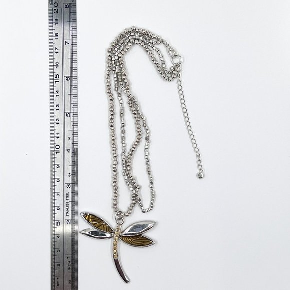 NWOT - Enameled & Jeweled Dragonfly Silver Tone Two Strand 14" Choker Necklace - Picture 4 of 7